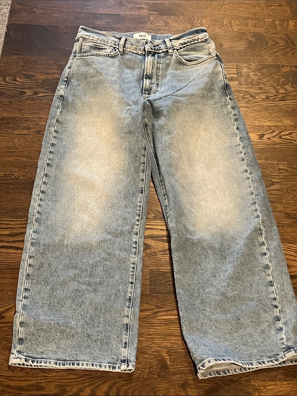 PAIGE ARELLIA ANKLE High Rise barrel leg jeans with rhinestones  size  28  NWT